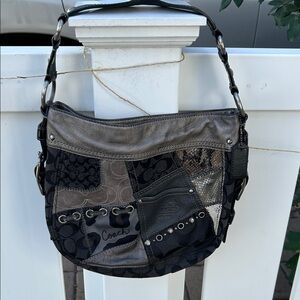 Coach Women's Patchwork Shoulder Bag - Black and Gray